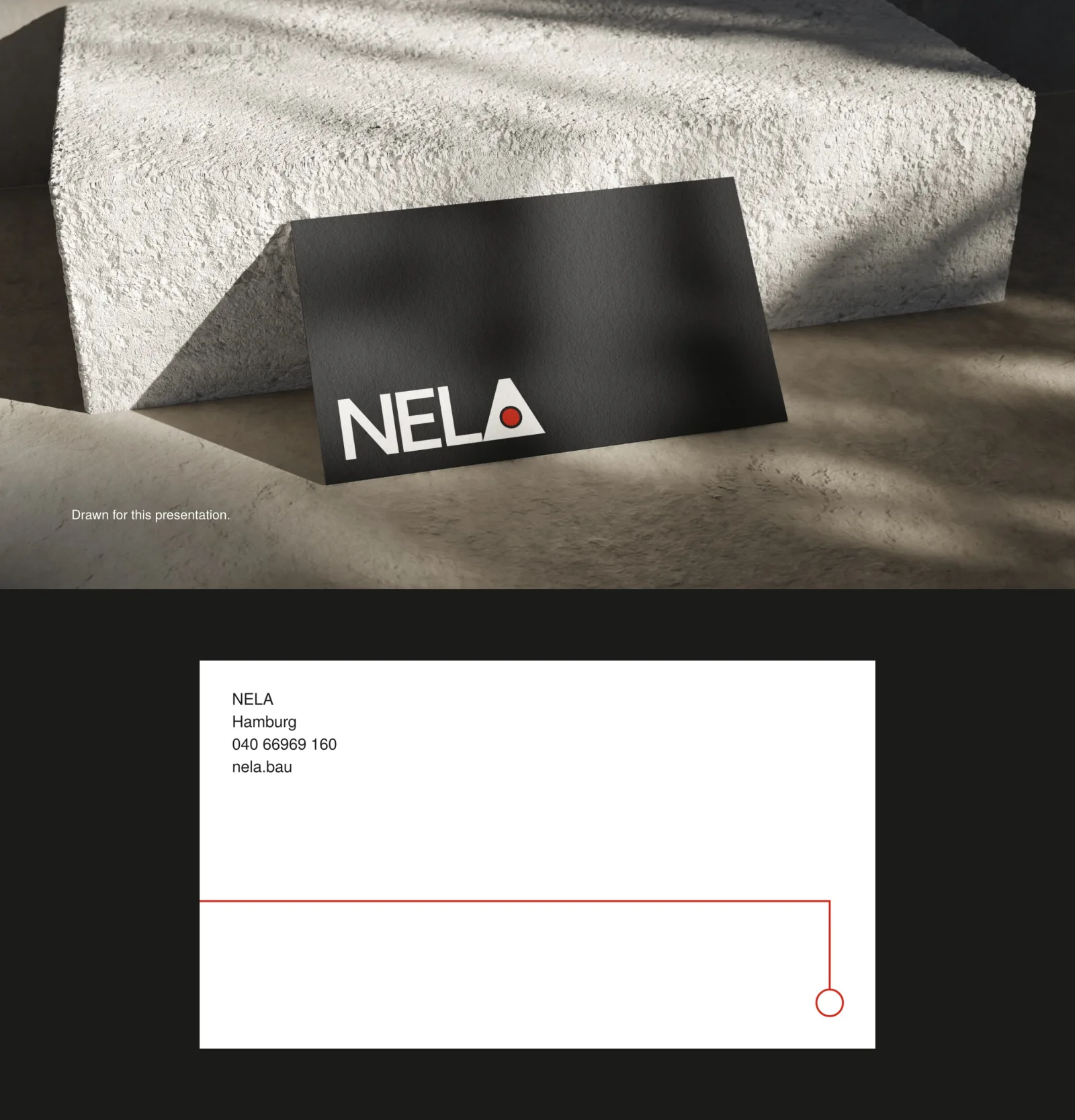 The card: front on sunlit concrete, back flat on ink
